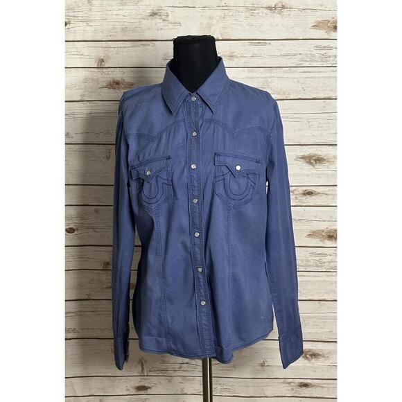 True Religion Tops - True Religion blue unisex Western long sleeve button-up shirt Size Small